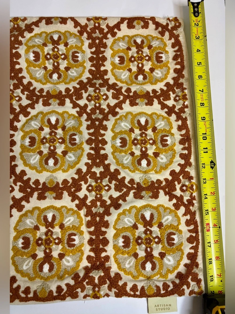 Embroidered Cream, Mustard & Brown Accent Pillow Covers lot of 2